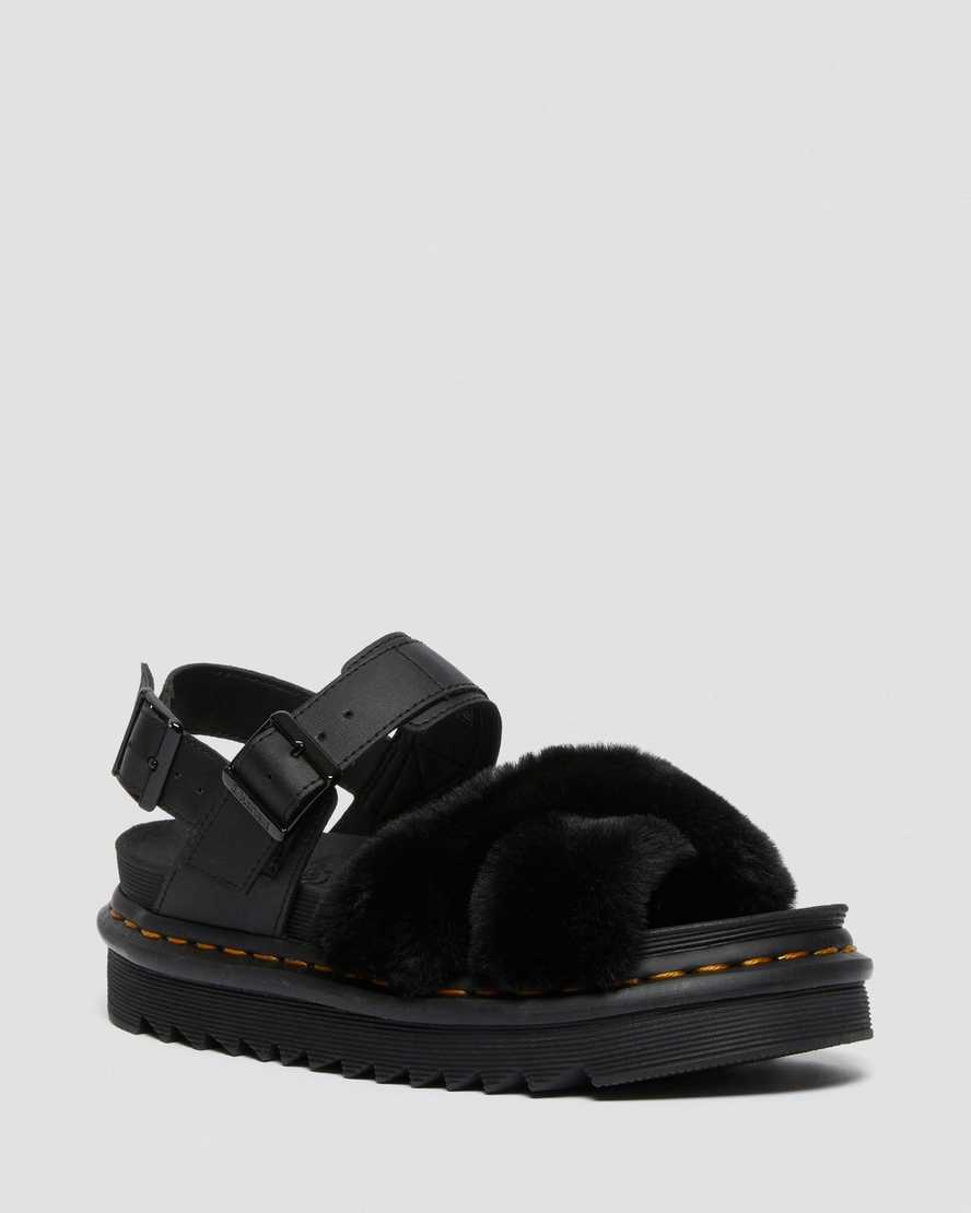 Dr. Martens Voss II Fluffy Faux Fur Nahka Strap Naisten Platform Sandaalit - Mustat Sandaalit [382-T